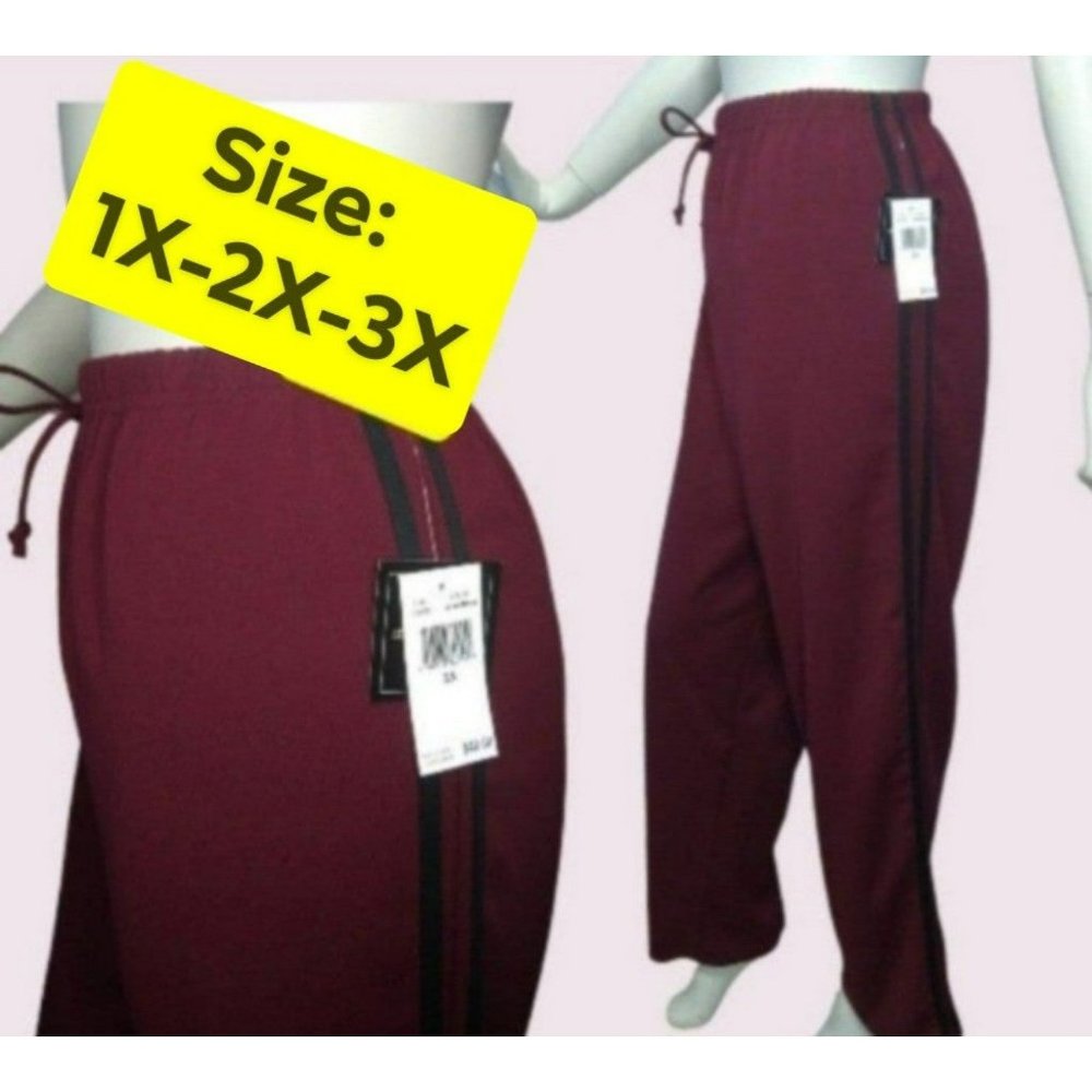 Burgundy and Black Tracksuit Sweatsuit Loungewear Pants Plus Size 2X left